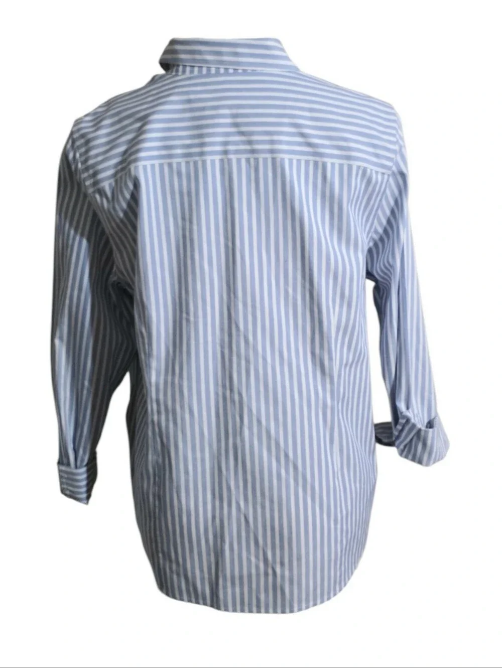 Chico's No Iron Stretch Striped Shirt Light Blue & White Size 2= 12/14 - Picture 7 of 16